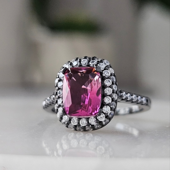 Pink Topaz Ring, 925 Sterling Silver / Black Gold finish Charmed Aroma - Picture 6 of 7